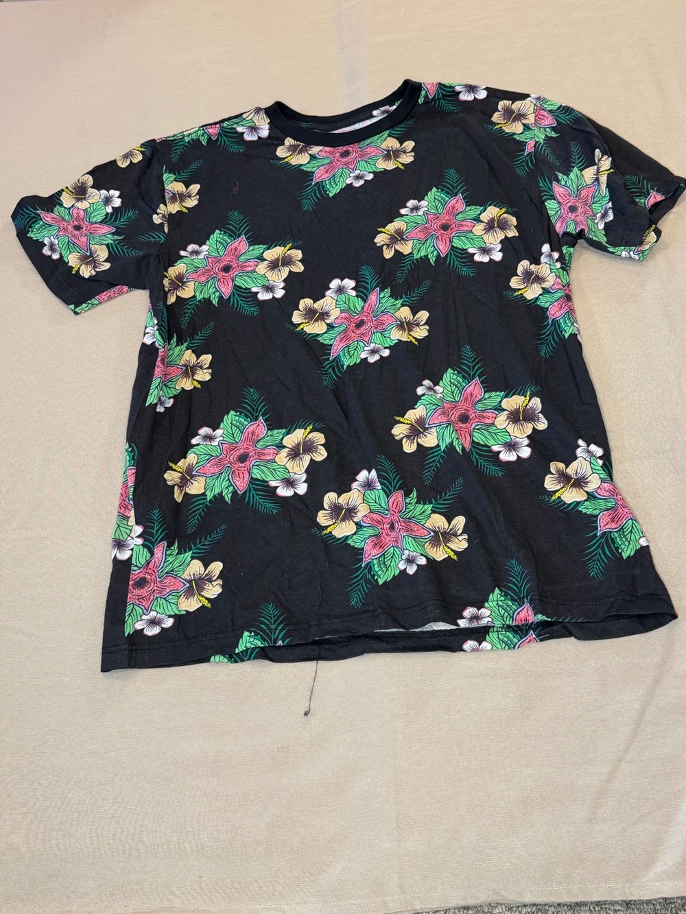Netflix Black Short-Sleeve Tee with Pink, Yellow & Green Floral Print